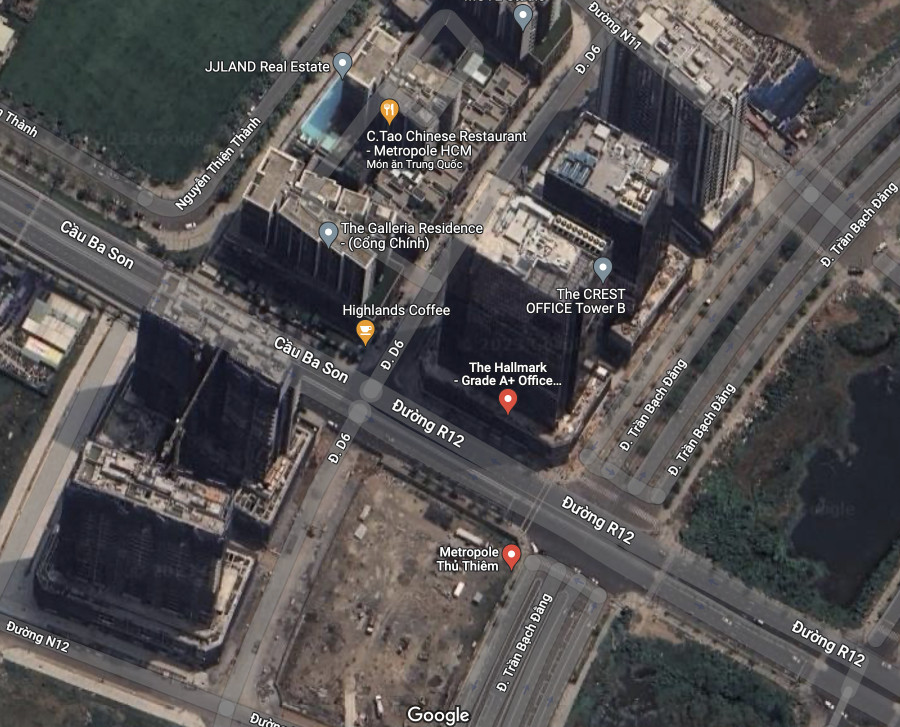 Hình ảnh chụp từ Google Map về khu vực dự án The OpusK ngay góc đường R12 giao với Trần Bạch Đằng